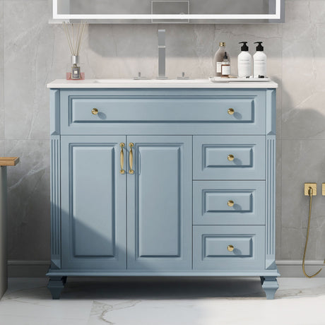 Modern Bathroom Vanity With Sink, 3 Drawers & 2 Doors