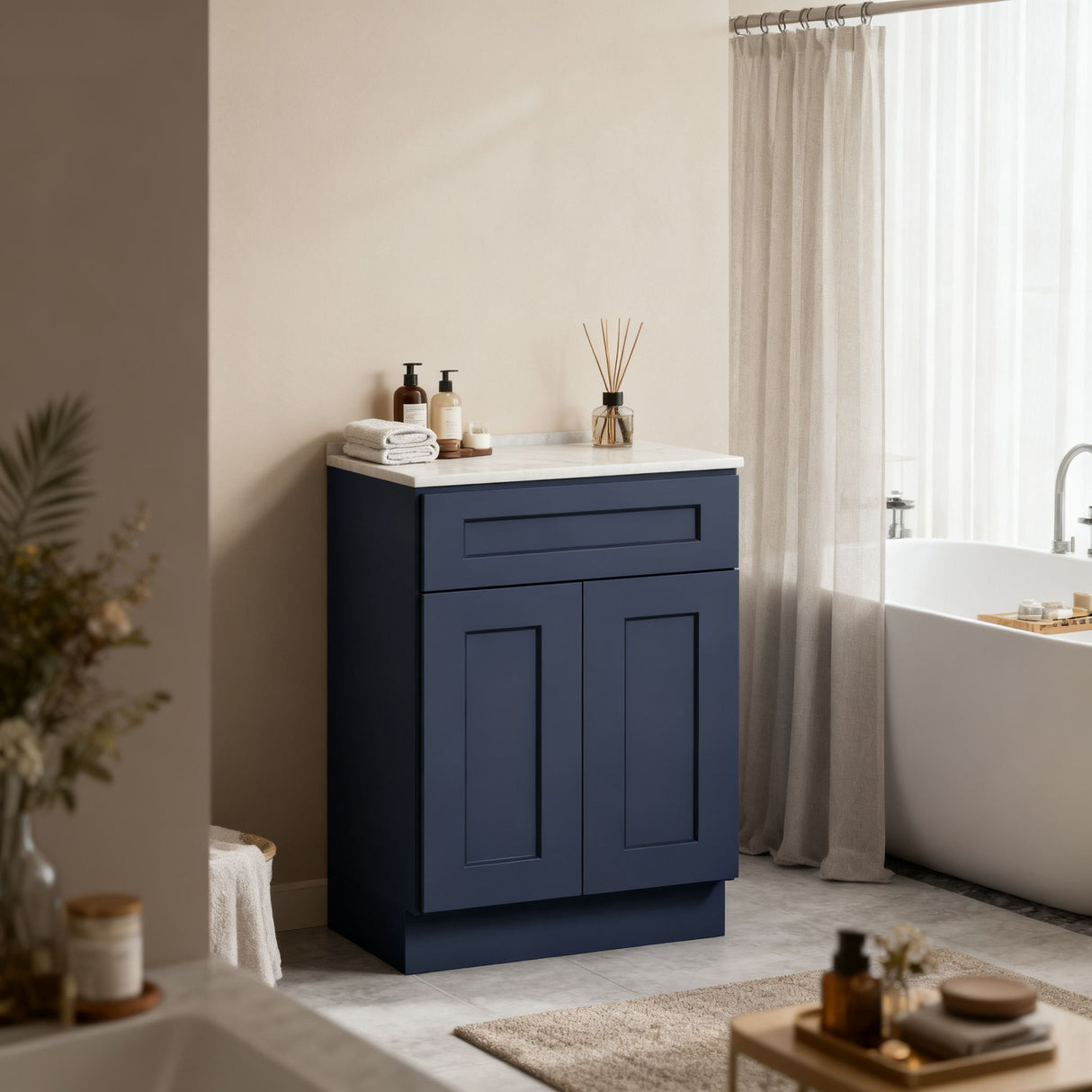 Shaker Base Cabinet With Soft-Close Drawer & Double Doors, Adjustable Shelf