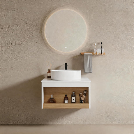 Floating Bathroom Vanity With Glossy Round Vessel Sink