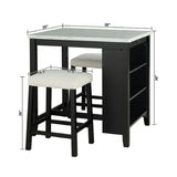 Dining Table Set With Storage Shelves, 3 Piece With 2 Stools - Black / Ivory / White