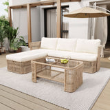 Outdoor Modular Conversation Sofa With Cushions And Coffee Table - Beige