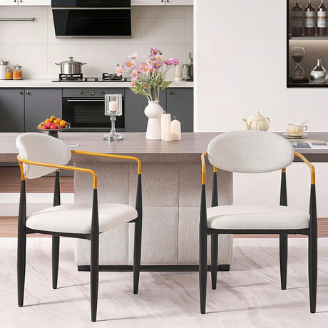 Modern Upholstered Dining Chair With Accented Armrests (Set of 2)