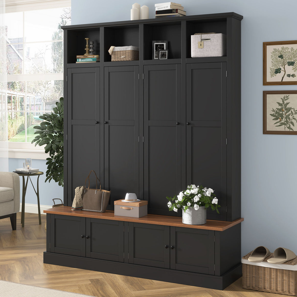 Hall Tree With Bench And Cabinet