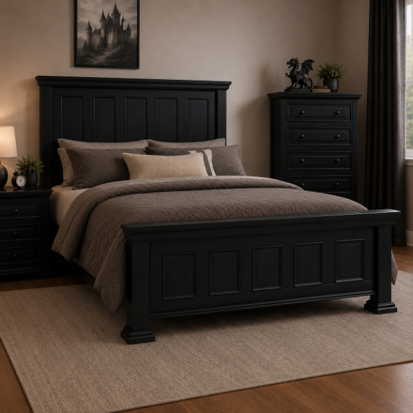 Z Castle Black King Panel Bed - CASTLEKH+CASTLEF+CASTLER