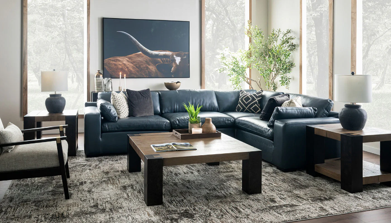 City Limits II 4-Piece Navy Leather Sectional - RACDSCLS+WEDSCLS+ARCDSCLS+LACDSCLS