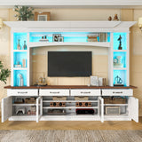 Extra Long TV Stand With 7 Color LED Lights, Adjustable Shelves & Storage Cabinets