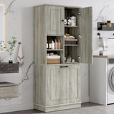 Modern Tall Storage Cabinet With Adjustable Shelves, Flip-Out Basket & Enclosed Doors