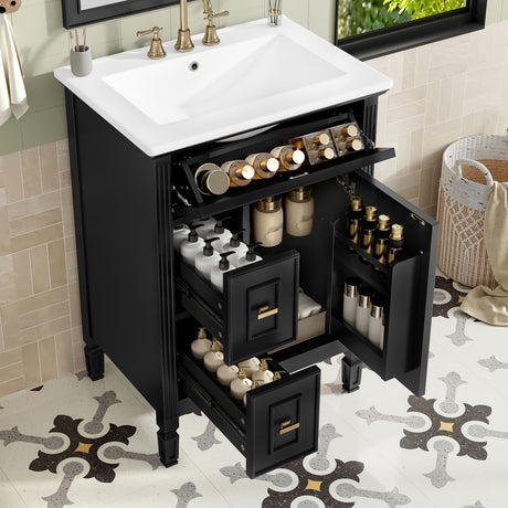 Modern Bathroom Vanity With Sink, Flip Drawer, 2 Drawers, Adjustable Shelf