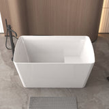 Freestanding Bathtub With Built In Seat, Rectangle Shape, Invisible Overflow & Pop Up Drain - Gloss White
