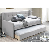 Daybed With Slat Trundle, Button Tufted - Light Gray