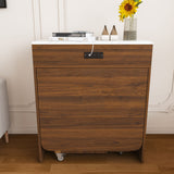 Extendable Dining Table With Power Socket, Lockable Casters, Storage Cabinet