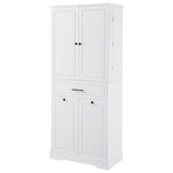 Freestanding Bathroom Storage Cabinet With Doors, Drawers, And Tilt Out Laundry Hamper - White