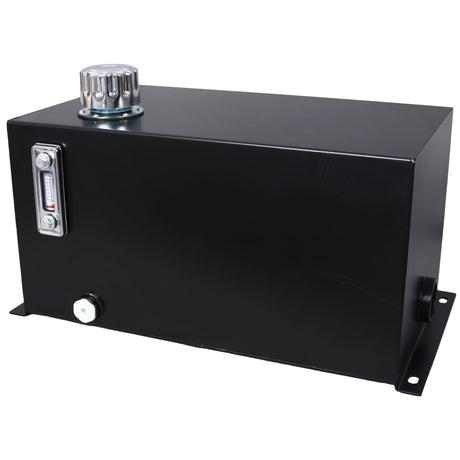 Heavy Duty Hydraulic Fluid Tank 10 Gal Steel Reservoir With Strainer, Gauge & Breather Cap For Tractors & Trucks - Black
