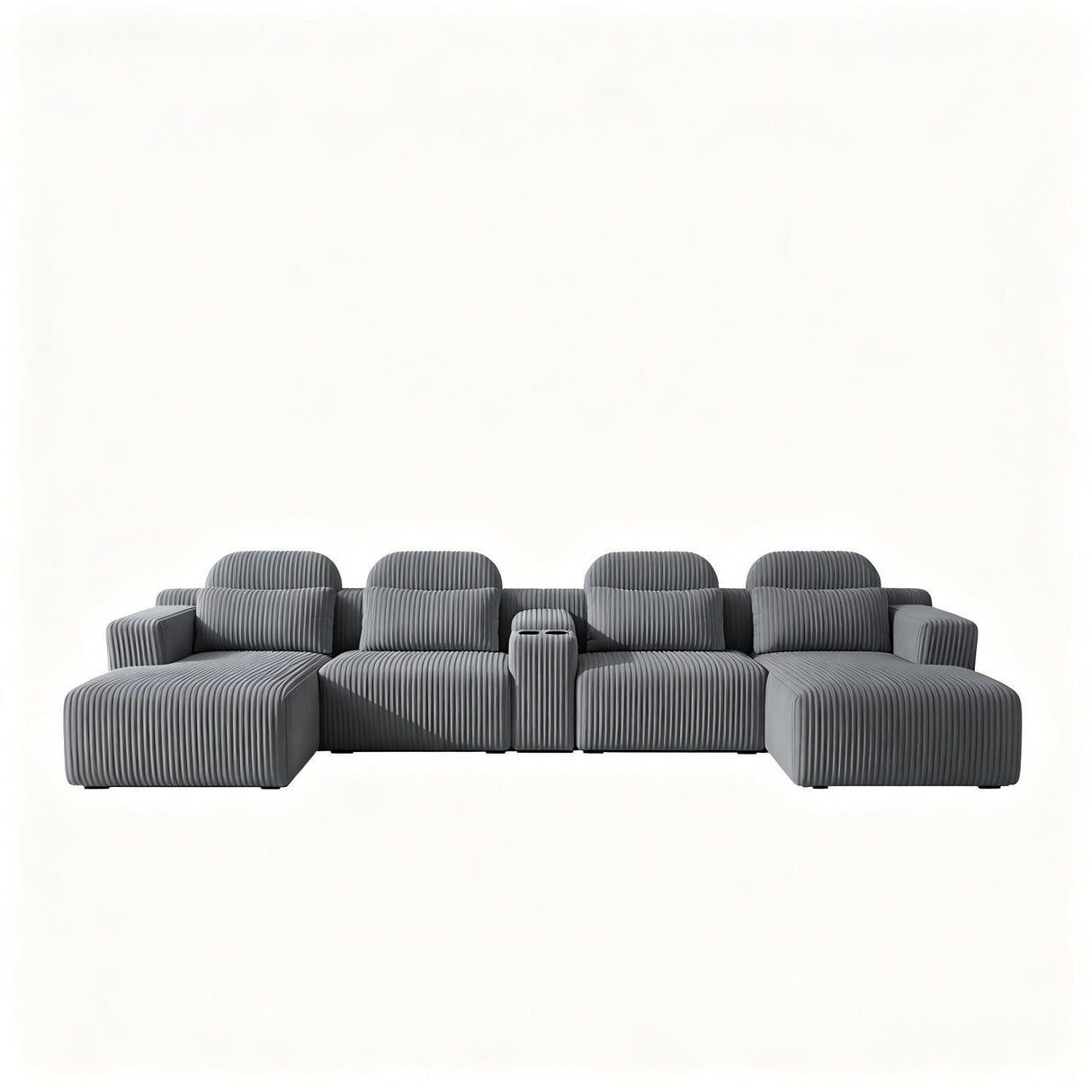 U-Shaped Sectional Sofa With Chaise Lounge And Cup Holders