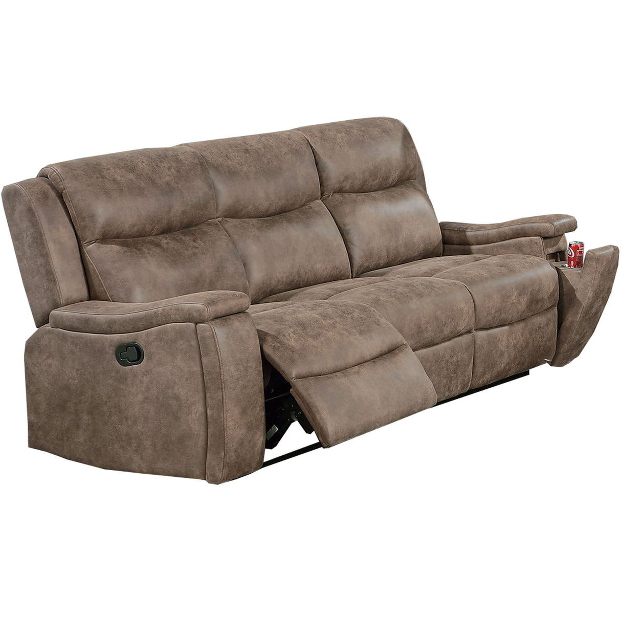 1 Piece Manual Motion Sofa Console Loveseat With Plush Back Cushion And Hidden Cup Holder - Auburn