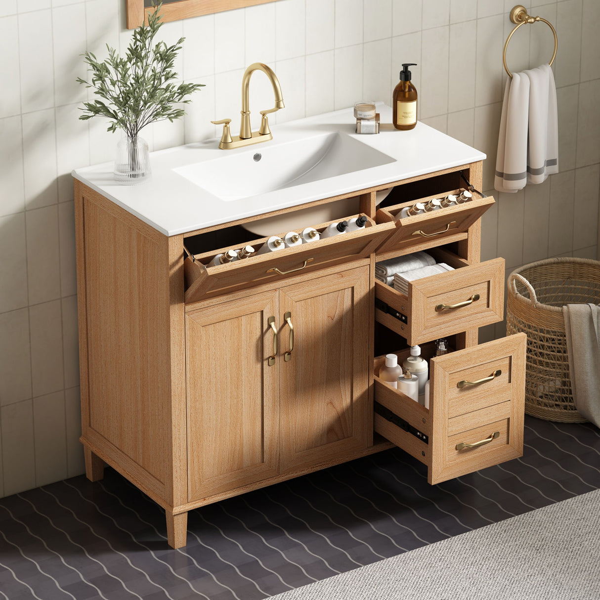 Bathroom Vanity With Sink, Soft Close Doors & Drawers - Wood