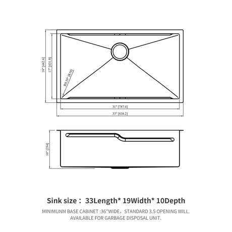 33" Undermount Kitchen Sink Single Bowl Ledge Workstation In 16 Gauge Stainless Steel - White
