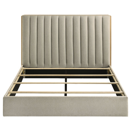 Merritt - Queen Bookcase Storage Bed With Tufted Headboard - Light Oak / Light Tan