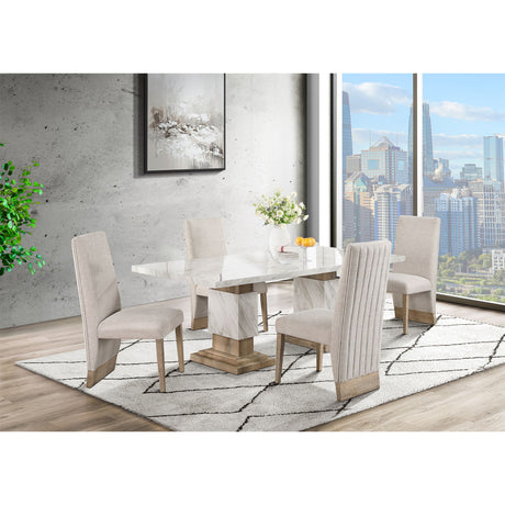 Stacey - Dining Table With Pedestal Base - Beige