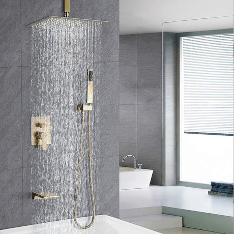 Contemporary Shower System With 12" Rainfall Head And Handheld Spray, Wall Mounted