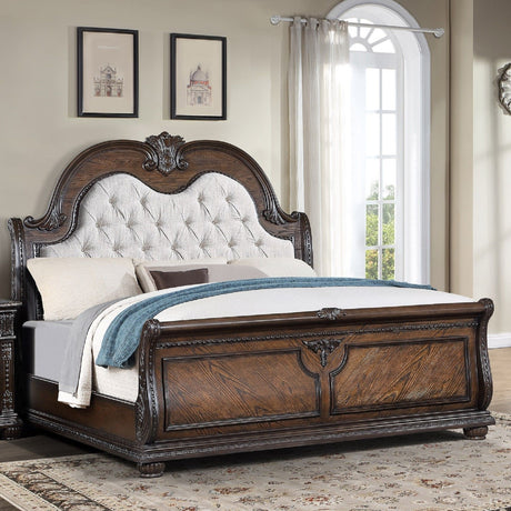Traditional Style Button Tufted Headboard Sleigh Bed