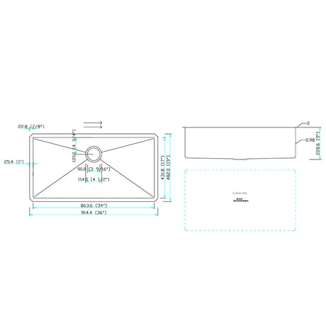 Undermount Kitchen Sink & Deep Single Bowl - Brushed Nickel