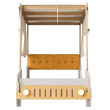 Twin Size Car Bed With Pillow, Ceiling Cloth And LED - Natural