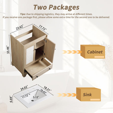 Bathroom Vanity With Basin, 1 Drawer Free Standing Storage - Brown