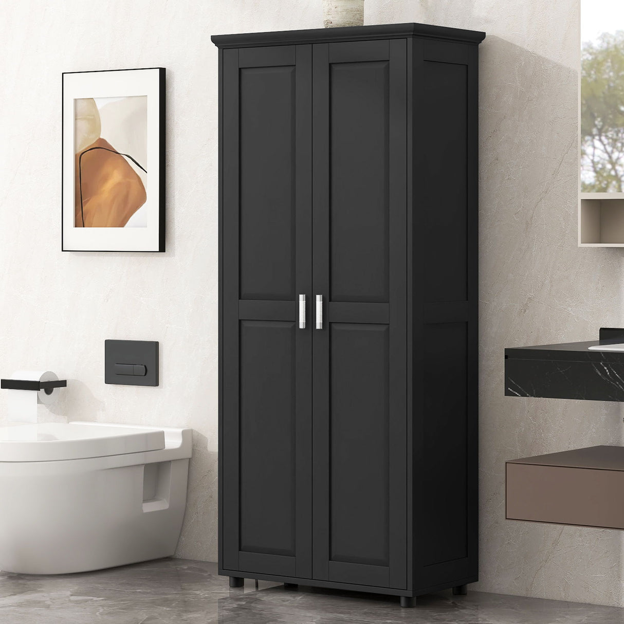 Storage Cabinet With Adjustable Shelves, 2 Doors, Rectangle Design For Bathroom