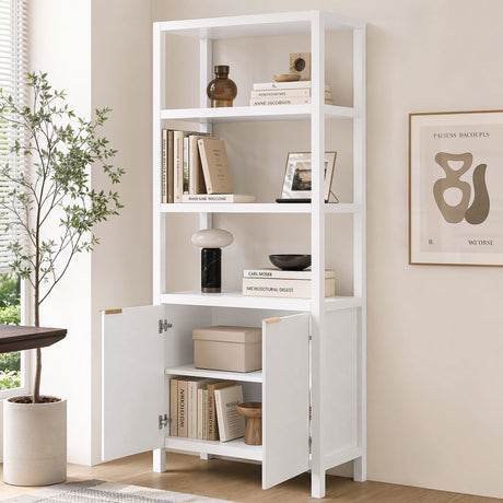 Modern Tall Storage Bookcase Cabinet With 2 Open Shelves & Double Doors
