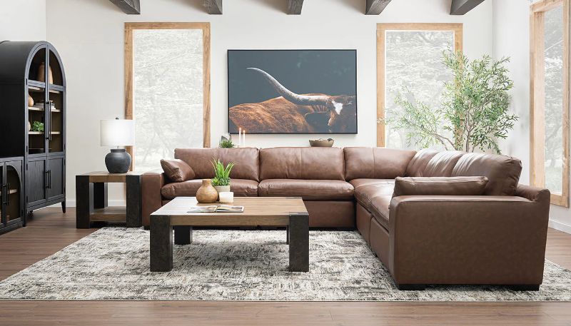 City Limits II 5-Piece Brown Leather Sectional - ARCDSCLx2+RACDSCL+LACDSCL+WEDSCL