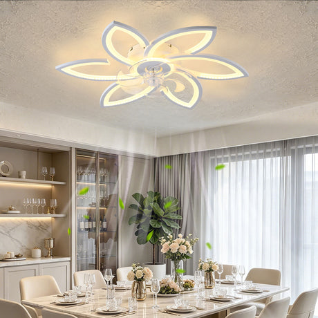 30" Flower 6 Speed Ceiling Fan With Remote Controlled LED Lights, Low Profile Flush Mount Fan
