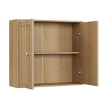 Wall Mounted Bathroom Cabinet With Double Doors And Vertical Grooved Design For Bathrooms - Oak