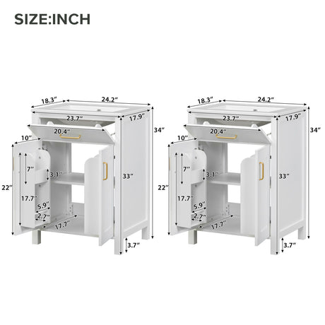Modern Bathroom Vanity With Ceramic Sink, Soft-Close Doors, Flip Drawer, U-Shaped Shelves, Elegant Storage Solution