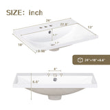 Bathroom Vanity Top, Rectangular Undermount Sink With 3 Faucet Holes, 4" Centerset Compatible - White
