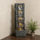 4 Tier Cascading Waterfall Fountain With Warm LED Lights, For Patio - Gray