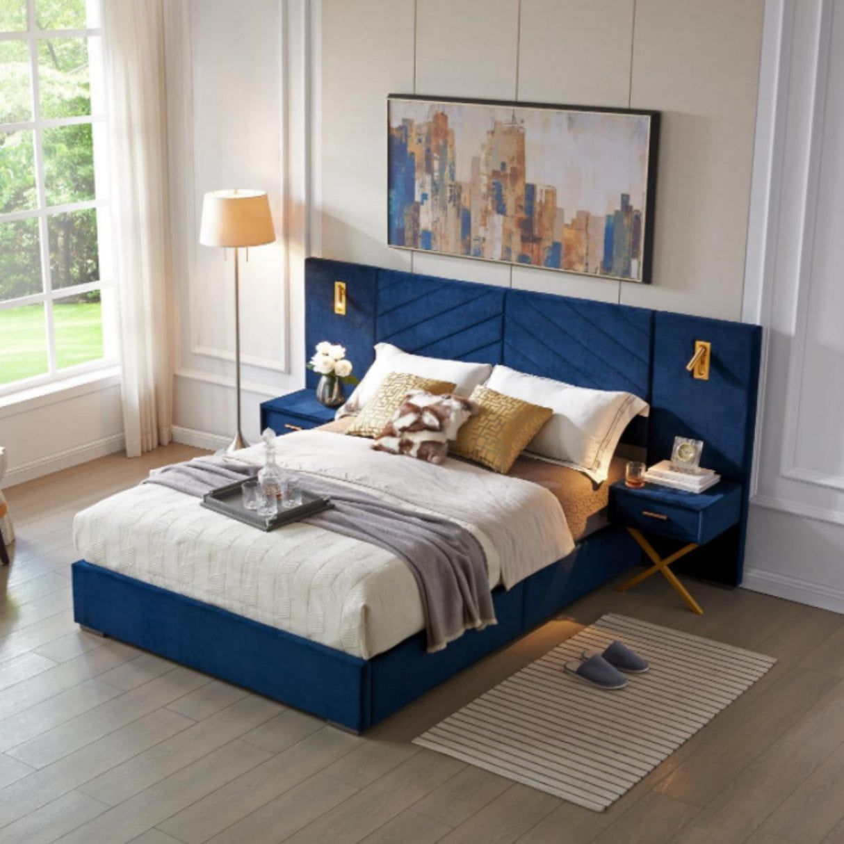 Comfortable Upholstered Bed With Vertical Channel Tufted Wingback Headboard