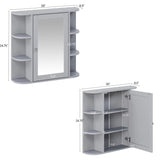 Bathroom Wall Storage Cabinet With Mirror And Adjustable Shelf, 6 Open Shelves