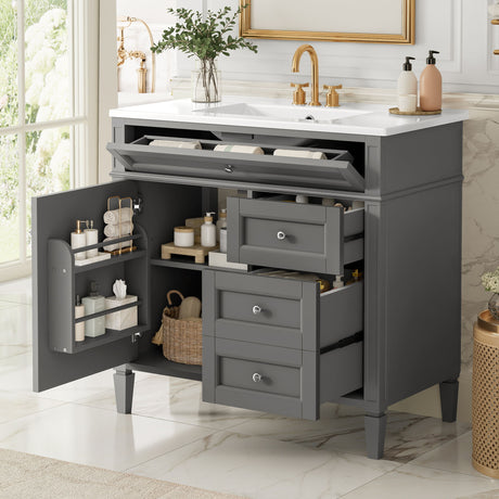 Bathroom Vanity With Top Sink, 2 Drawers, Tip Out Drawer