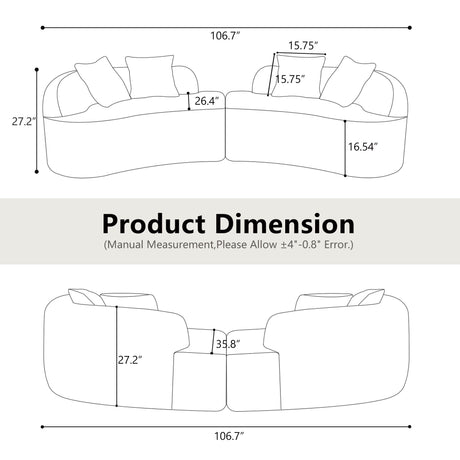 Curved 4 Seater Sofa For Small Spaces - Gray
