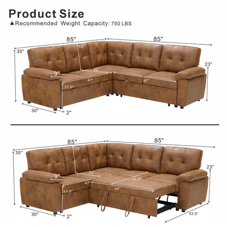 Convertible Sectional Sofa Bed With Pull Out Sleeper And Storage