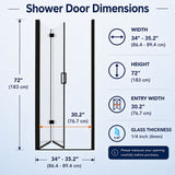 Semi Frameless Bifold Shower Door, Reversible Pivot Hinge, Space Saving Bathroom Panel - Matte Black