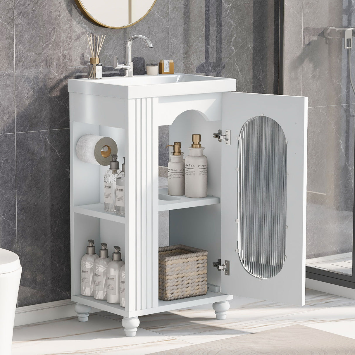 Modern Bathroom Vanity With Sink, Adjustable 2 Tier Shelf