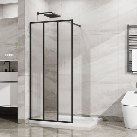 Shower Door With Center Mirror And Fluted Panels