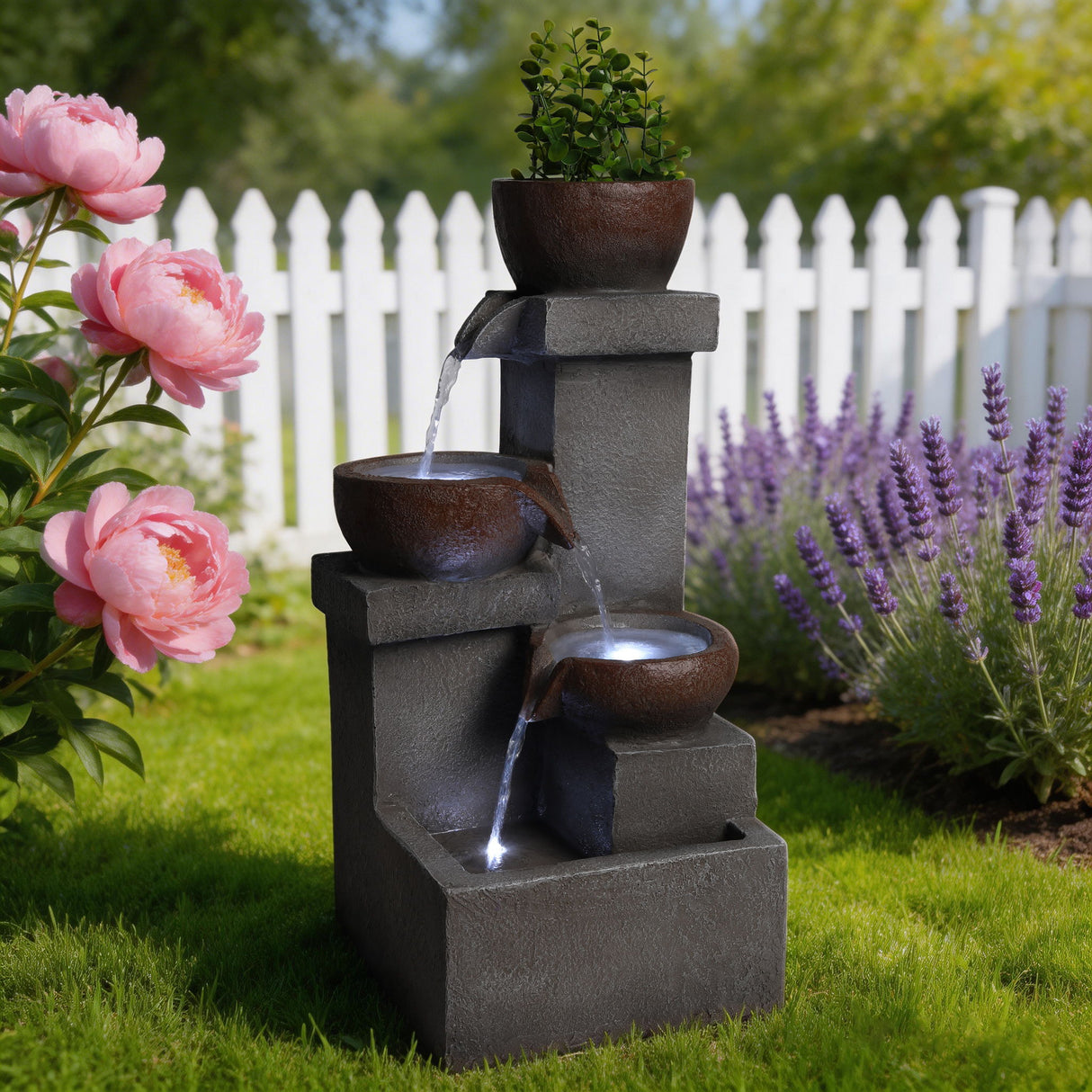 LED Waterfall Fountain Outdoor For Garden - Gray