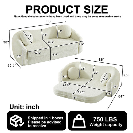 Curved Convertible Sofa, 2 In 1 Frameless Folding Sofa Bed With Pull Out Base And Deep Seat