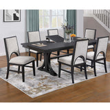 7 Piece Set, Trestle Dining Table And 6 Side Chairs With Cutout Back - Black / Charcoal / White