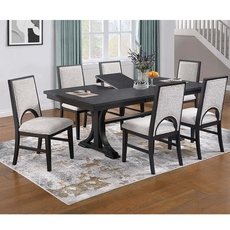 7 Piece Set, Trestle Dining Table And 6 Side Chairs With Cutout Back - Black / Charcoal / White