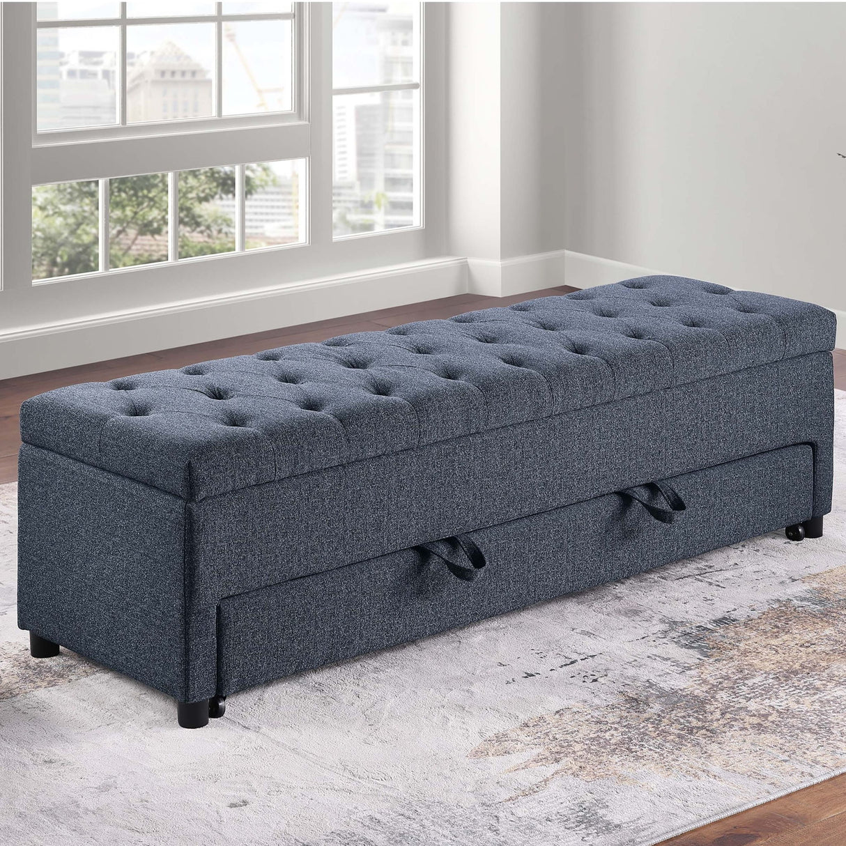 Storage Ottoman With Tufted Seat And Underseat Drawer