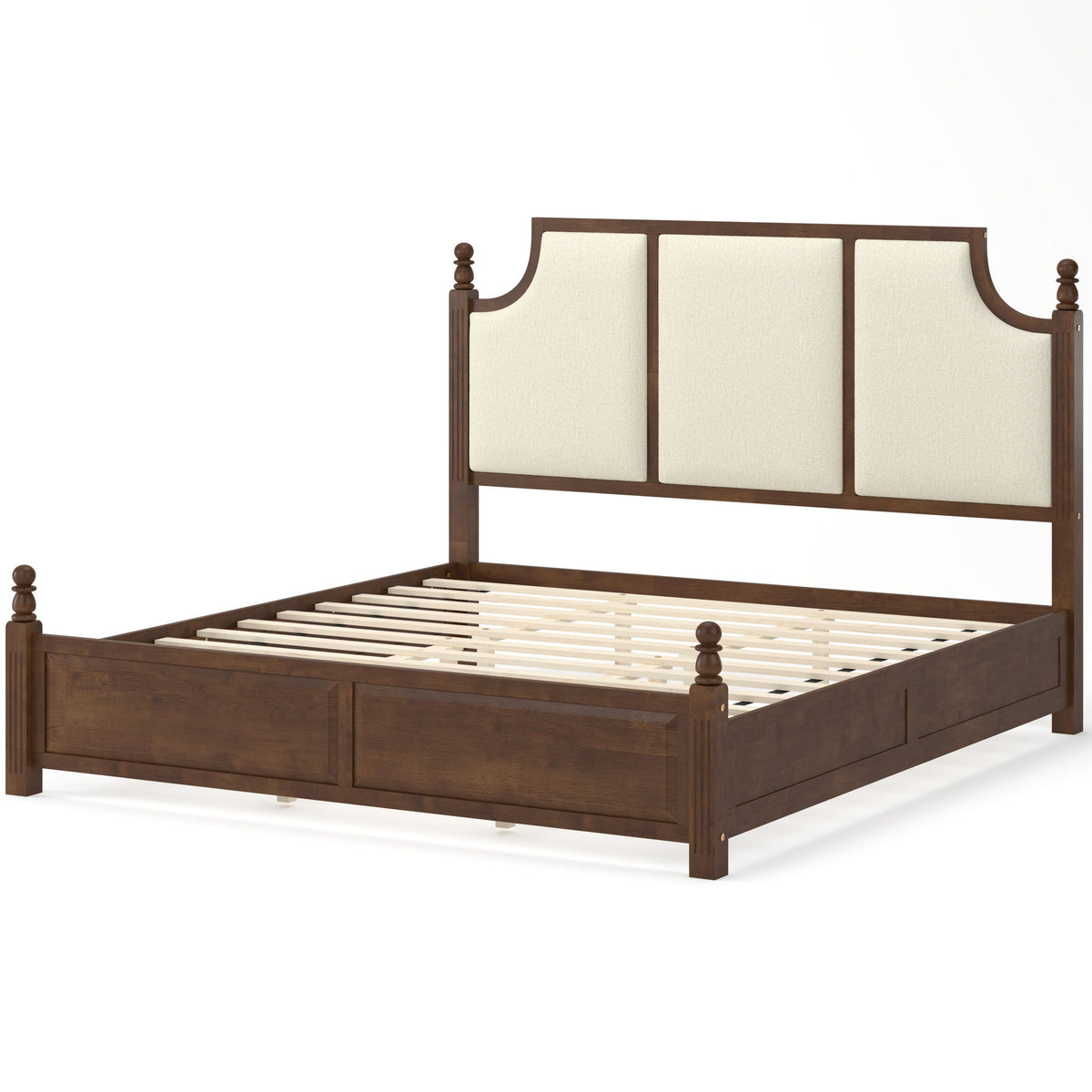 Farmhouse Platform Bed Frame & Tall Upholstered Headboard